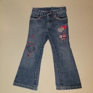 Vintage Baby Gap Toddler Girls Heart Embroidered Flare Jeans Blue Denim Y2K